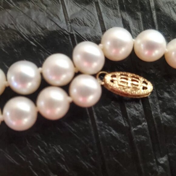 14k Yellow Gold JCM White Freshwater Pearl Necklace 24" Signed - Picture 3 of 7